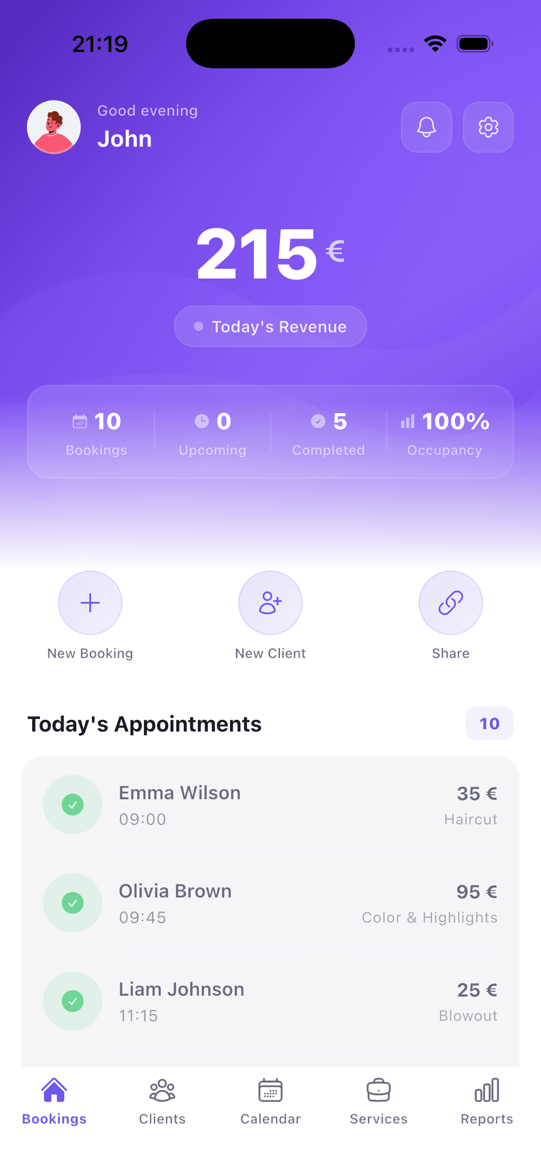 eilé salon booking app — manage appointments
